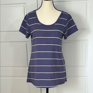 LuLaRoe Purple White Striped Short Sleeve Tee